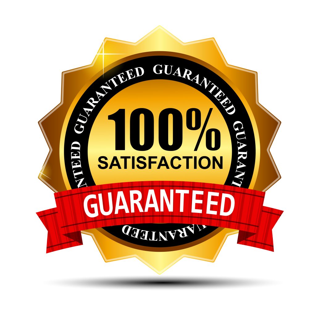 100% SATISFACTION guaranteed gold label with red ribbon vector i